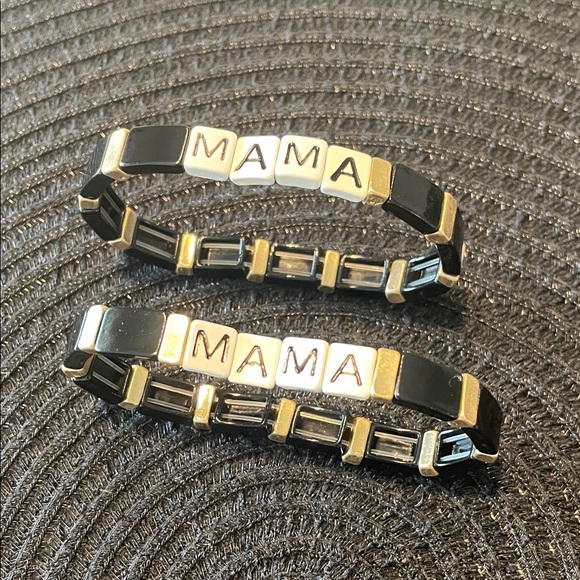Jewelry - 2 MAMA Stretch Bracelets  Set in Black, White & Gold